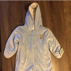 Blue baby boys snowsuit pram